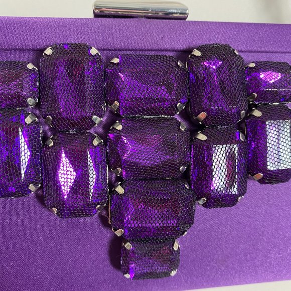 NEW Banana Republic Purple Satin Beaded Clutch w/ Chain and Duster Bag - Picture 2 of 5